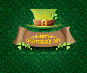 Saint patricks day retro banners with hat and green leaves pattern vector 16