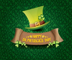 Saint patricks day retro banners with hat and green leaves pattern vector 17