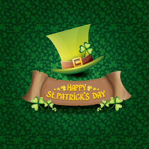 Saint patricks day retro banners with hat and green leaves pattern vector 17