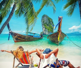 Seaside vacation couple Stock Photo