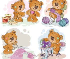 Set of cute teddy dear vector material 01