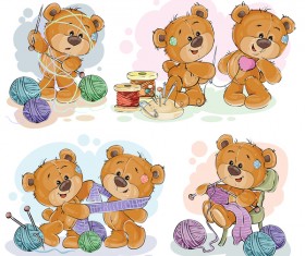 Set of cute teddy dear vector material 02