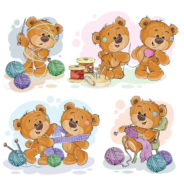 Set of cute teddy dear vector material 02