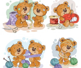 Set of cute teddy dear vector material 03