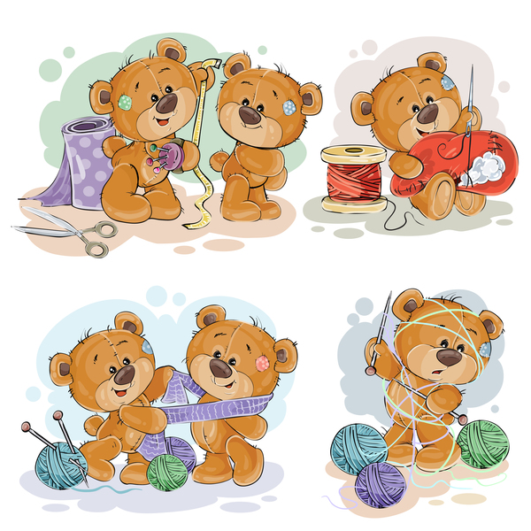 Set of cute teddy dear vector material 03