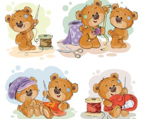 Set of cute teddy dear vector material 04