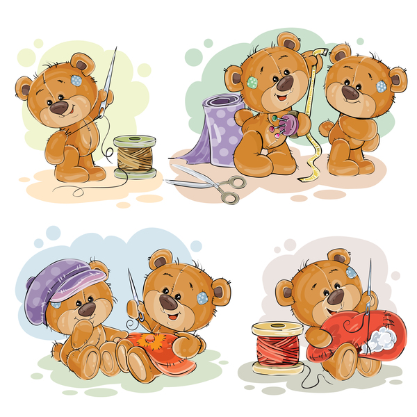 Set of cute teddy dear vector material 04
