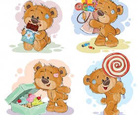 Set of cute teddy dear vector material 05