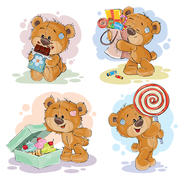 Set of cute teddy dear vector material 05