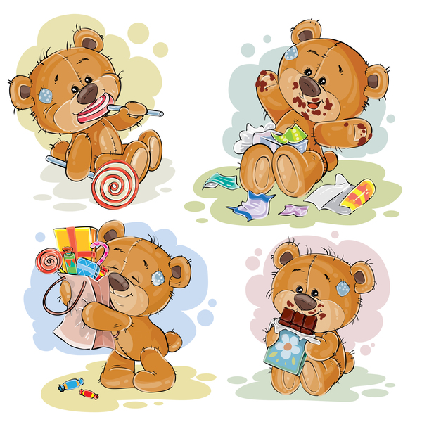 Set of cute teddy dear vector material 06