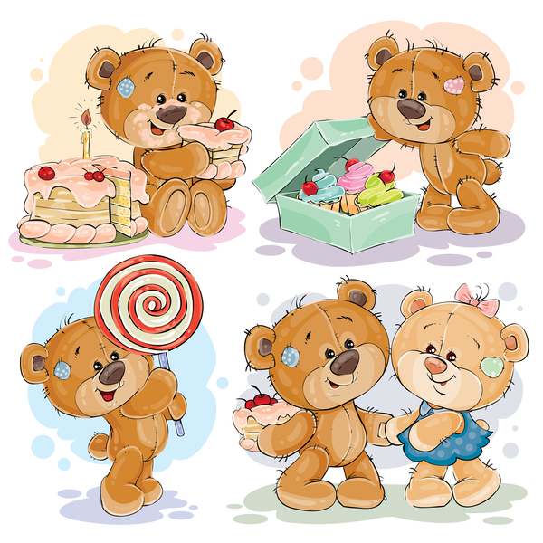 Set of cute teddy dear vector material 07
