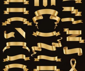 Set of golden ribbons illustration vector 02