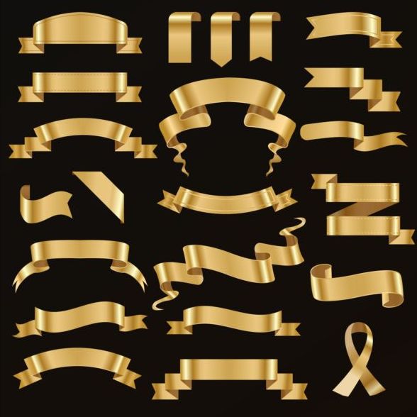 Set of golden ribbons illustration vector 02