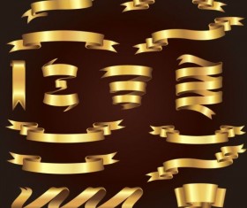Set of golden ribbons illustration vector 04