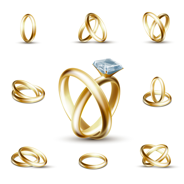 Shining gold ring vector set 02