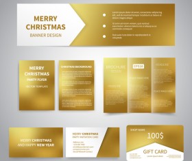 Shiny golden gift card with brochure cover and banner vector
