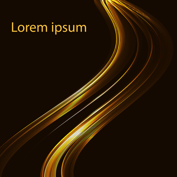 Shiny golden light wavy with black background vector 03