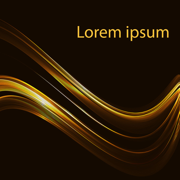 Shiny golden light wavy with black background vector 04