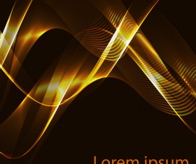 Shiny golden light wavy with black background vector 05