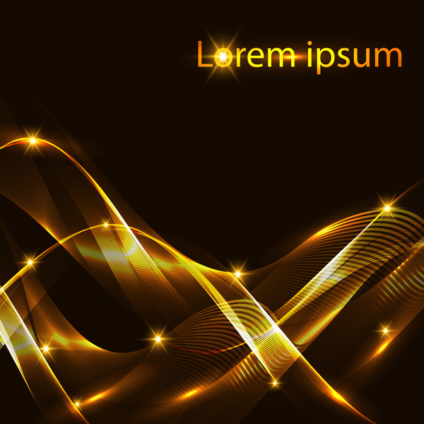 Shiny golden light wavy with black background vector 07
