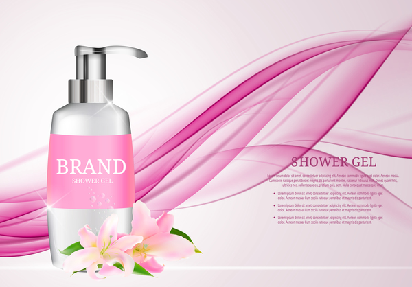 Shower gel poster with abstract background vector 02