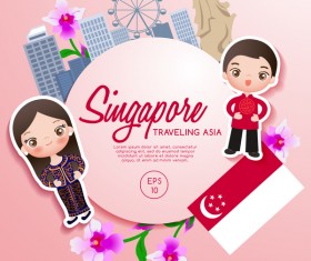 Singapore travel cartoon template vector