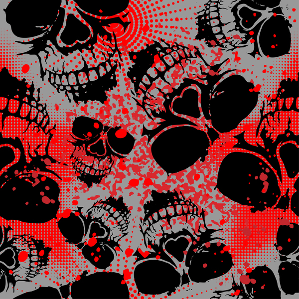 Skull seamless pattern with red background vector