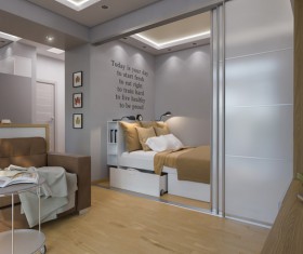 Small size living room and bedroom design Stock Photo 06