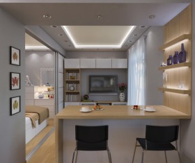 Small size living room and bedroom design Stock Photo 09