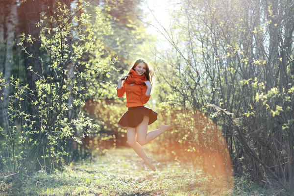 Smiling Jumping Girl Stock Photo 01