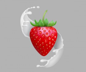 Splash milk with strawberry background vector 01
