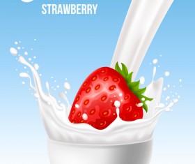 Splash milk with strawberry background vector 02