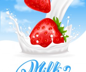 Splash milk with strawberry background vector 03