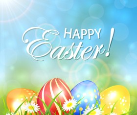 Spring background with colored Easter eggs vector