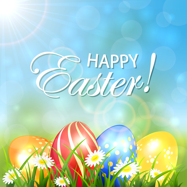 Spring background with colored Easter eggs vector