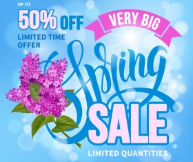 Spring sale background with lilac vector 01