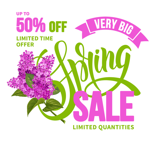 Spring sale background with lilac vector 02