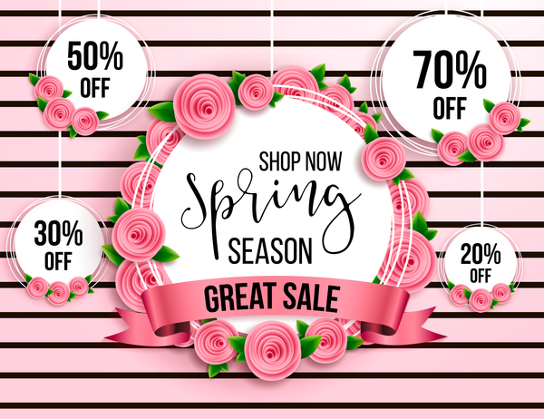 Spring seasonal sale label with background vector 09