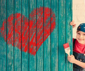 Stock Photo Children board heart-shaped painting 01