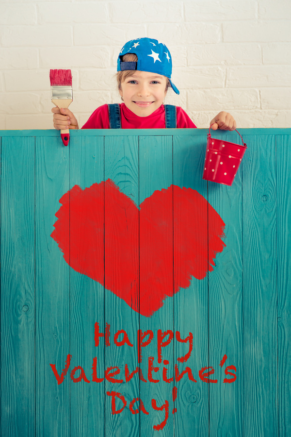 Stock Photo Children board heart-shaped painting 02