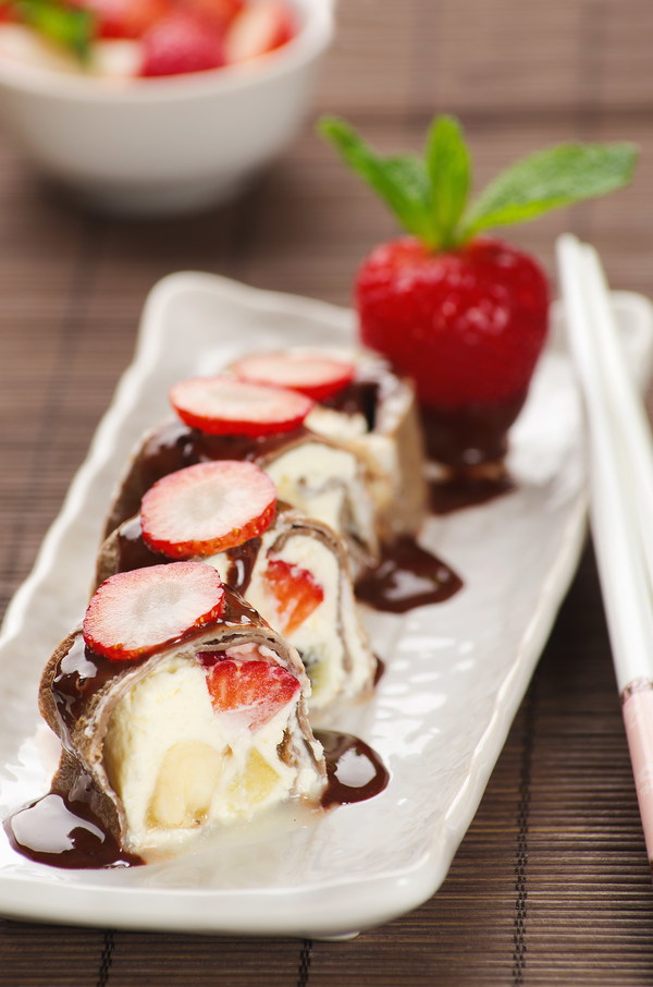 Strawberry cake rolls Stock Photo