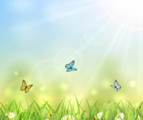 Summer background with butterflies vector material