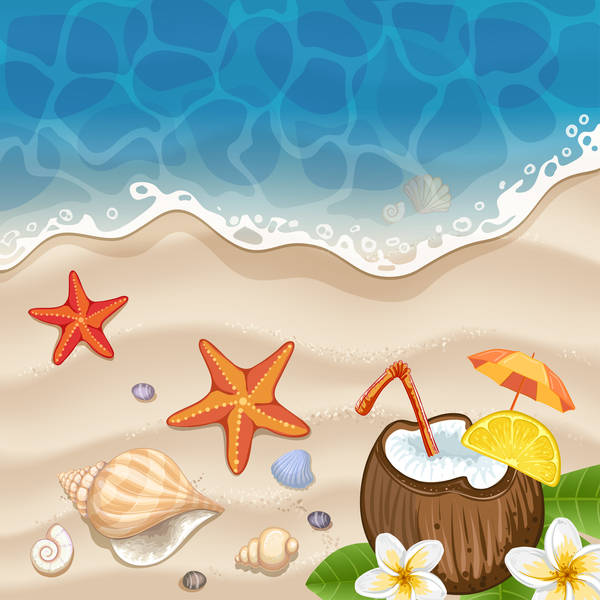 Summer beach with sea and travel background vector 02