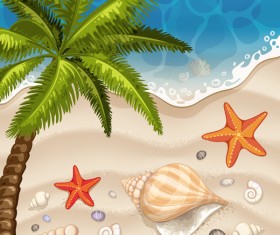 Summer beach with sea background and coconut trees vector 02