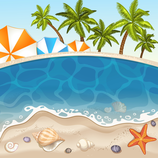 Summer beach with sea background and coconut trees vector 05
