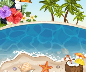 Summer beach with sea background and coconut trees vector 06