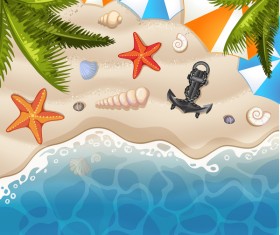 Summer beach with sea background and coconut trees vector 07