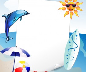 Summer travel background with beach and cartoon sun vector 05