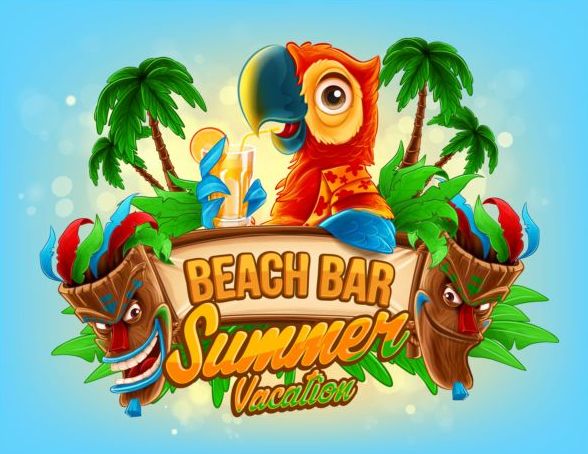 Summer vacation beach bar background vector 01