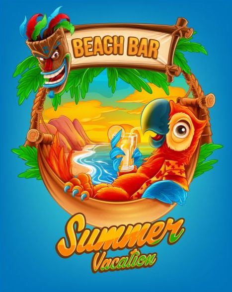 Summer vacation beach bar background vector 02